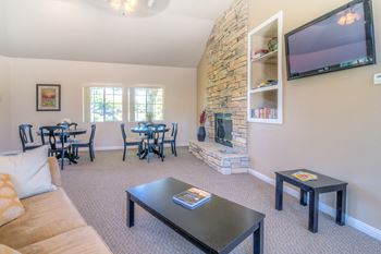 Large clubhouse with entertainer's kitchen and fireplace